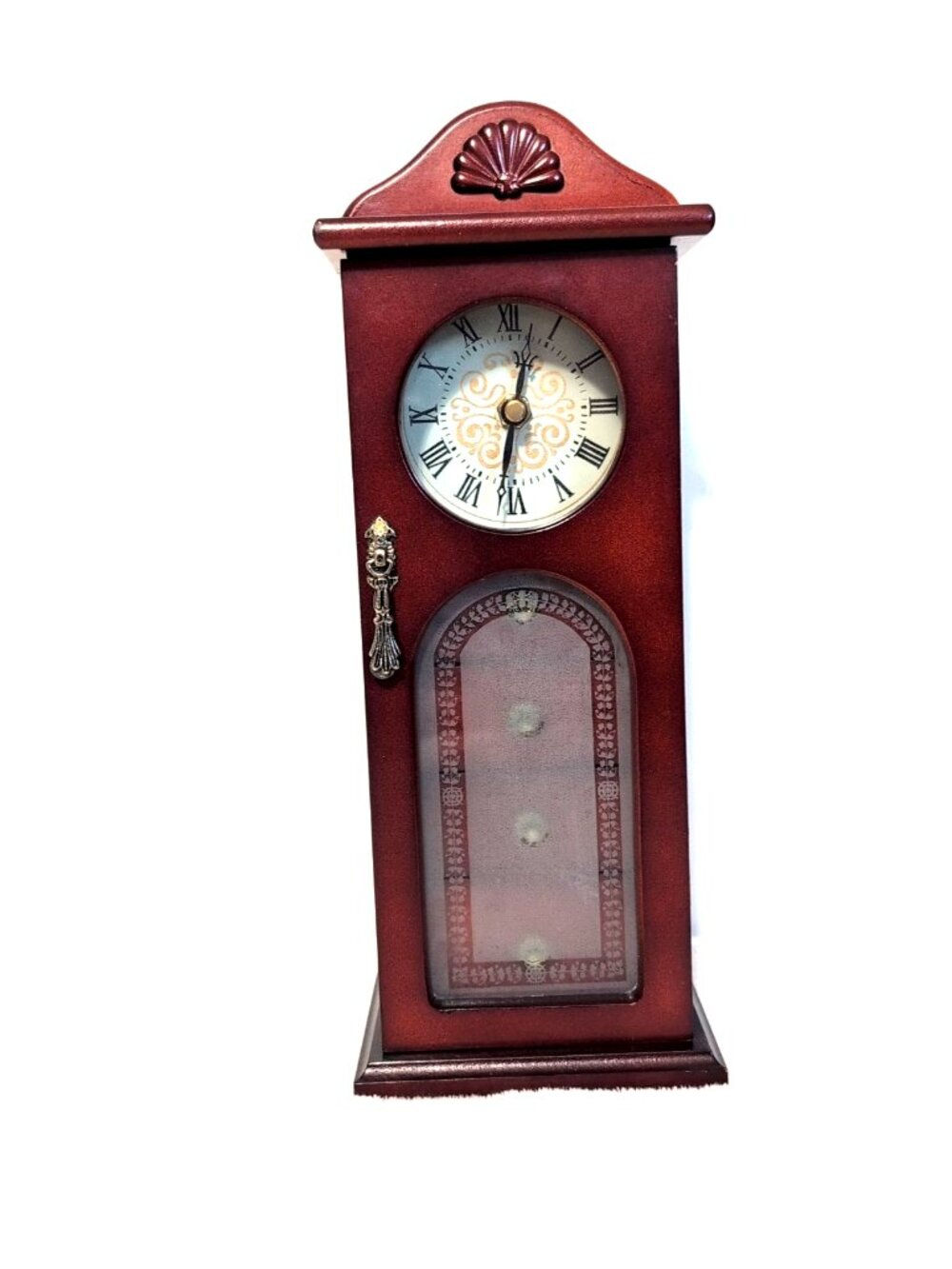 Working Grandfather Clock Style Jewelry Box Cherry Color Wood 4 Drawers 1 Cubby